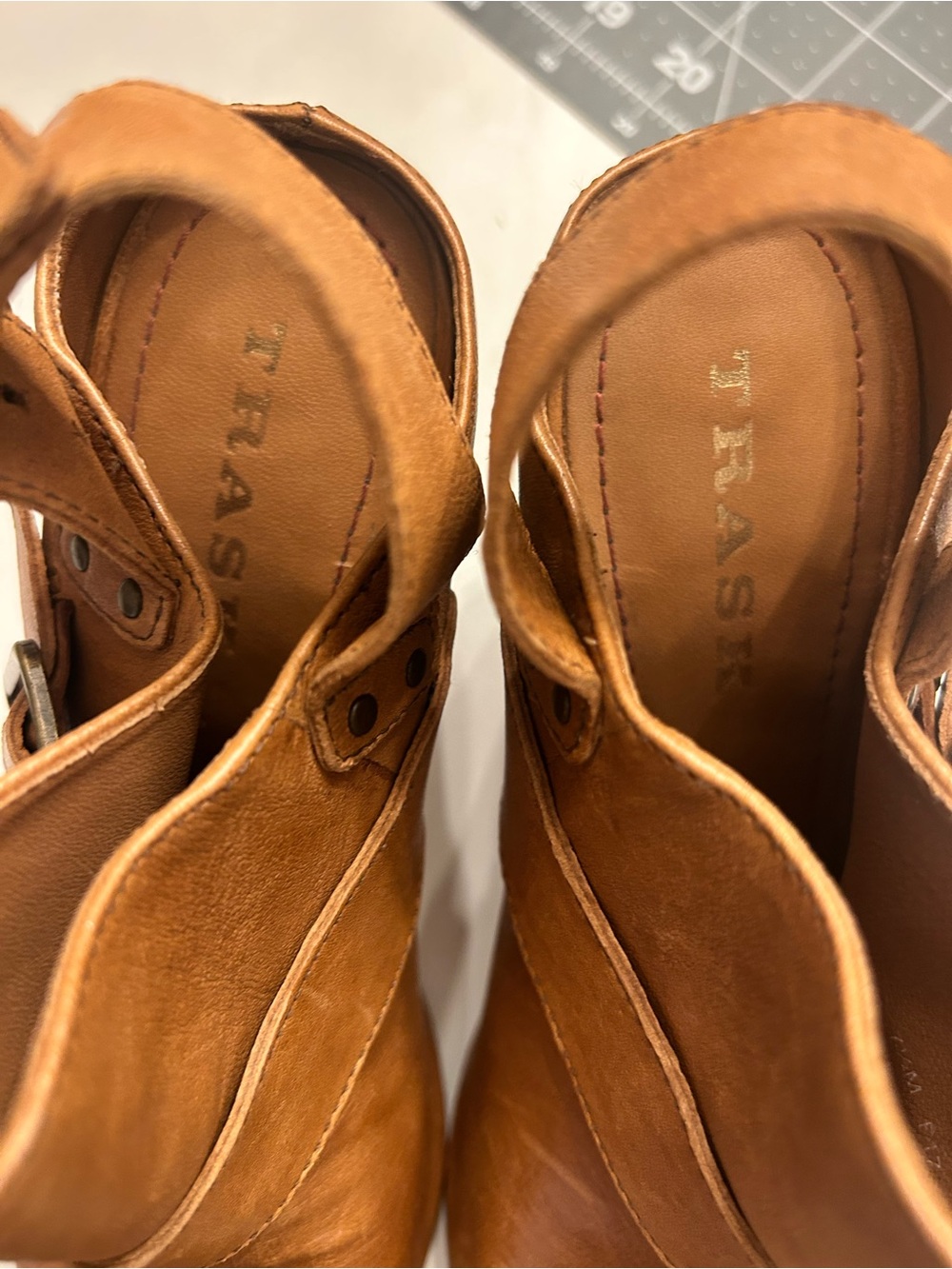 Trask Cognac Leather Ankle Booties with Buckle Strap